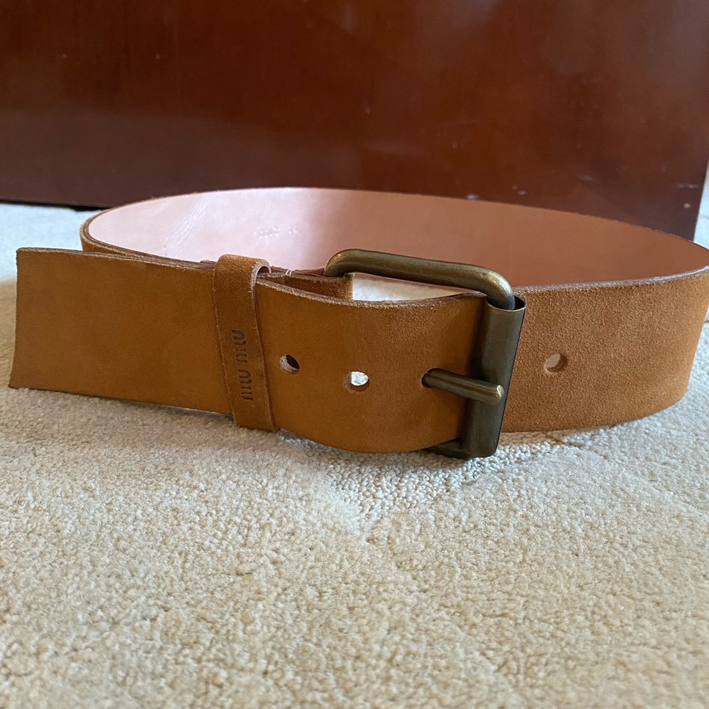 Miu miu suede finish leather belt with brass hardware